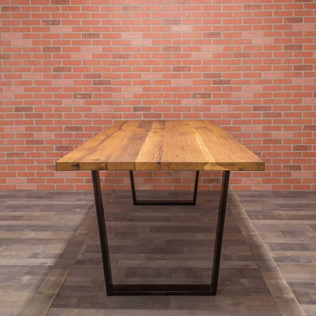 Reclaimed Oak Table - Steel Trapezoid Base