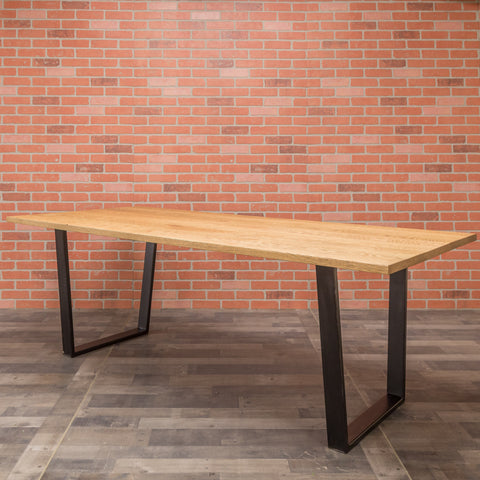 Red Oak Table - Steel Trapezoid Base