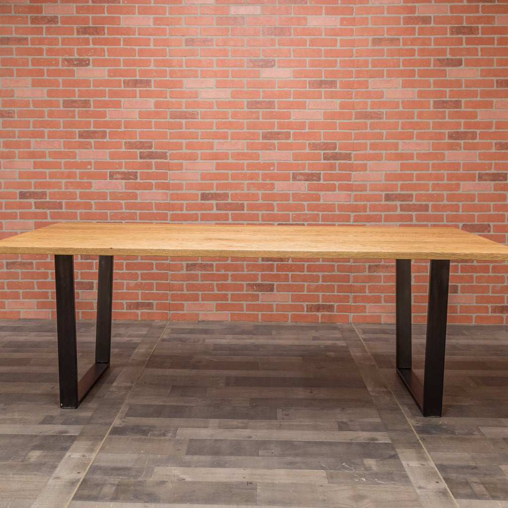 Red Oak Table - Steel Trapezoid Base